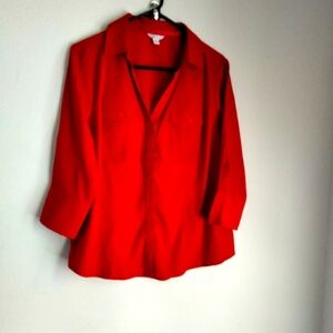 Cato Blouse Women LP Red Button-Up Top Classic Versatile Modern Career Holidays